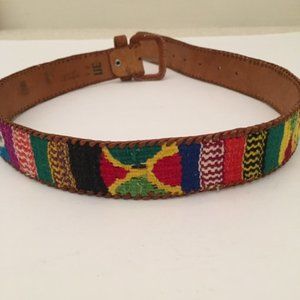 Vtg Guatemalan Leather and Woven Fabric Belt